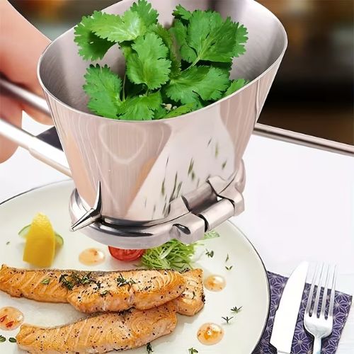 hachoir a herbes aromafresh en acier inoxydable rotatives et couvercle transparent