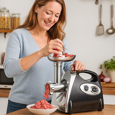 hachoir a viande avec trois plaques de coupe en acier