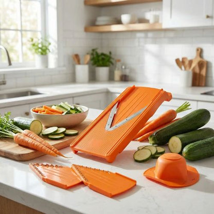 mandoline pour cuisine avec differentes lames en acier inoxydable